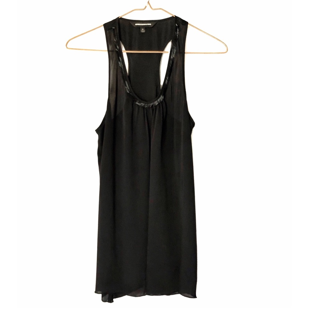 Express Sheer Beaded Neckline Black Top • Small